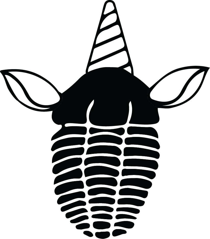 A trilobite with a unicorn horn and ears